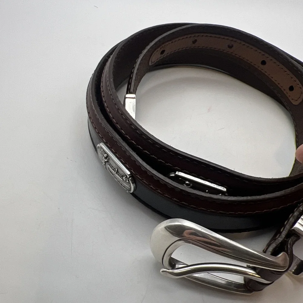 VTG Onyx by Brighton Men's Leather Golf Belt 2 Tone Brown Black Silver Concho 40